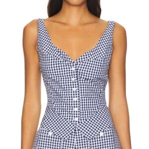 Frankie's Bikinis Blue Gingham Tank Top